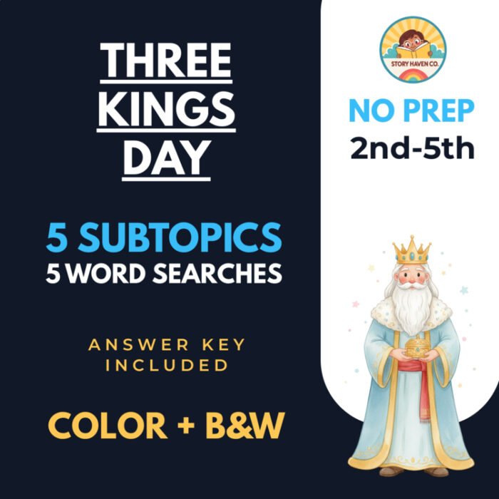 Three Kings Day word search for Grades 2-5 – cover
