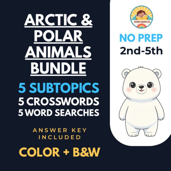 Arctic & Polar Animals word search & crossword bundle for Grades 2-5 – cover
