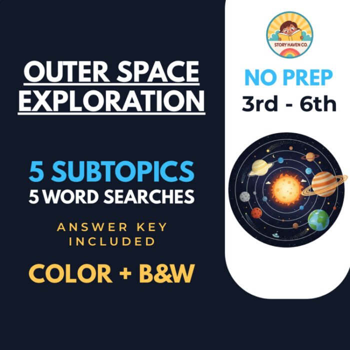 Outer Space Exploration word search & coloring activities for Grades 3-6 – cover