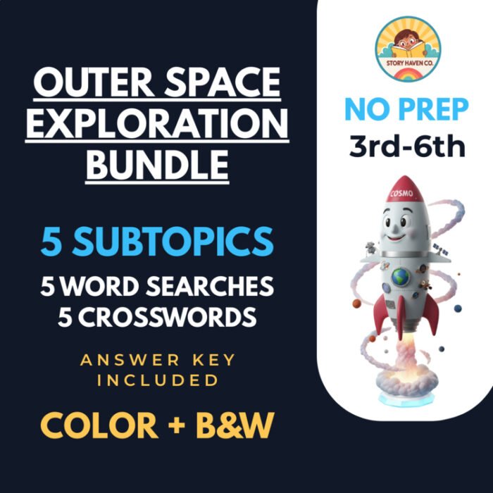 Outer Space Exploration word search & crossword bundle for Grades 3-6 – cover