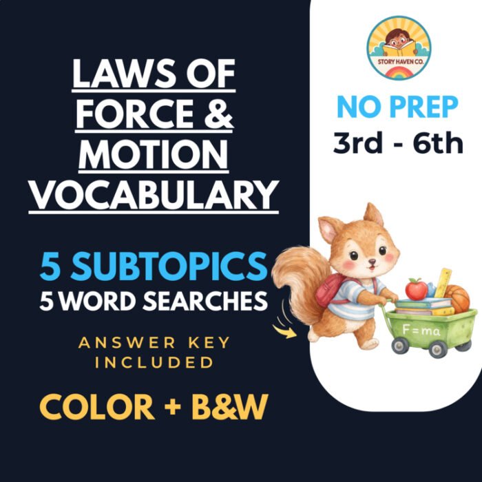 Laws of Force & Motion Vocabulary word search for Grades 3-6 – cover
