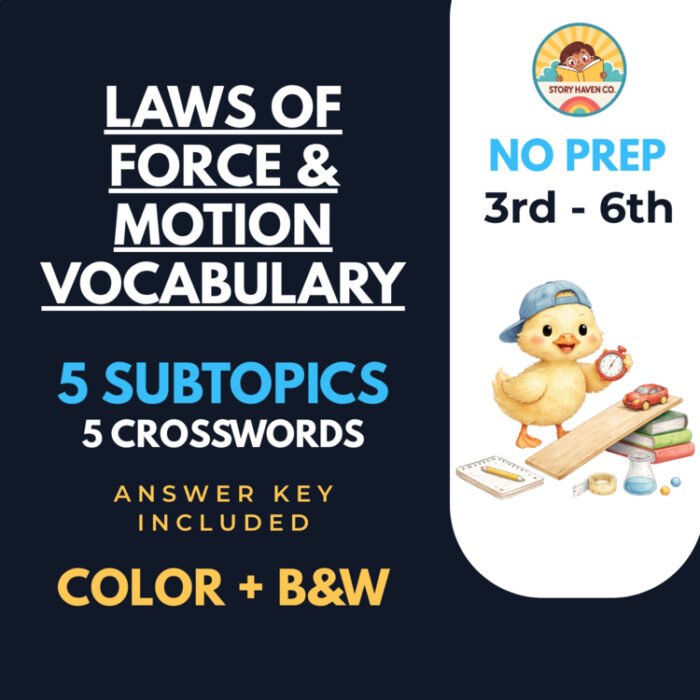 Laws of Force & Motion Vocabulary crossword puzzles for Grades 3-6 – cover