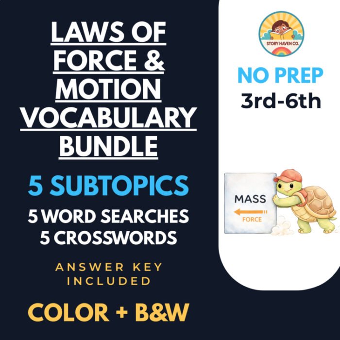 Force & Motion Vocabulary word search & crossword bundle for Grades 3-6 – cover