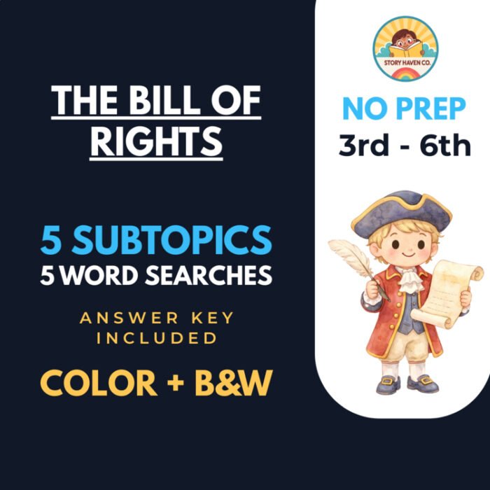 The Bill of Rights word search & coloring activities for Grades 3-6 – cover