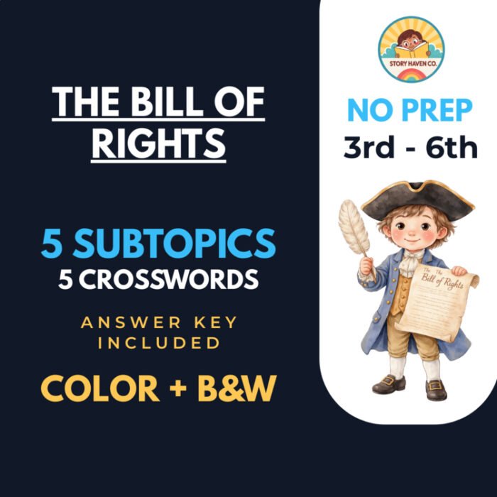 The Bill of Rights crossword & coloring activities for Grades 3-6 – cover