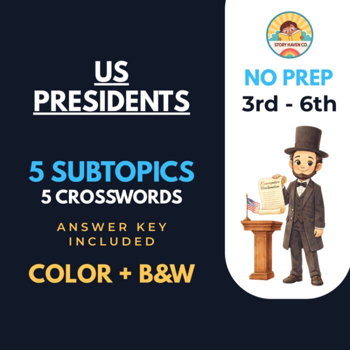 US Presidents crossword puzzles for Grades 3-6 – cover
