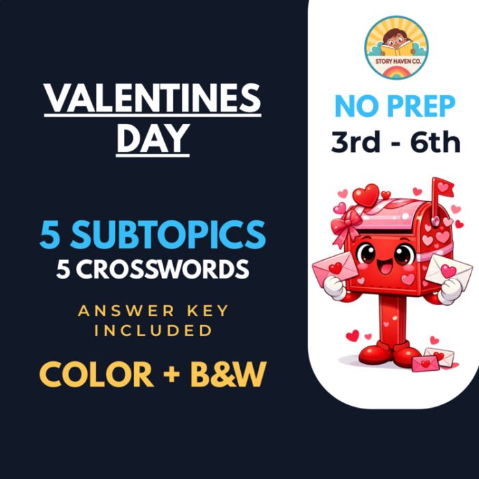 Valentines Day crossword puzzles for Grades 3-6 – cover