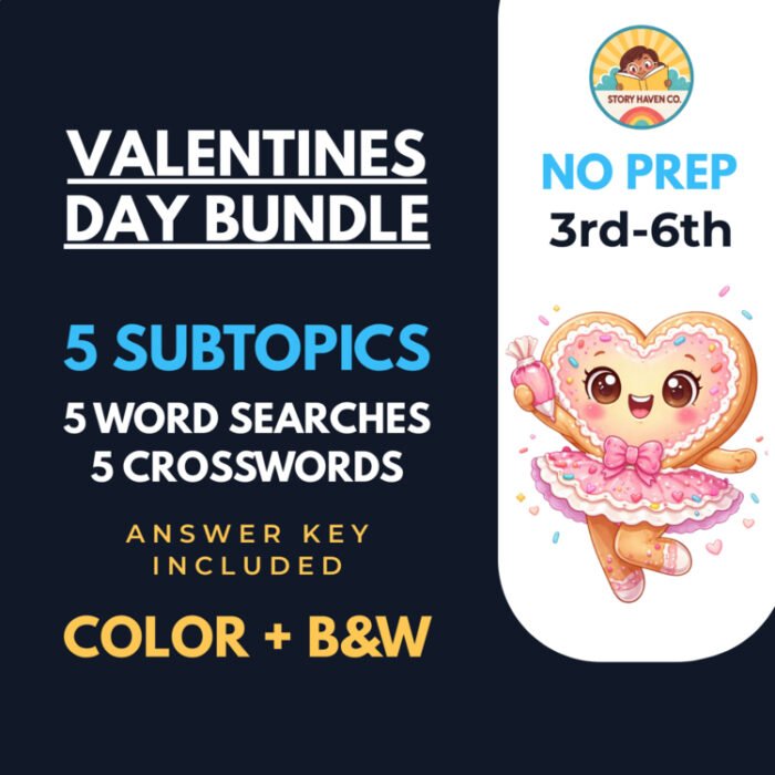 Valentines Day word search & crossword bundle for Grades 3-6 – cover