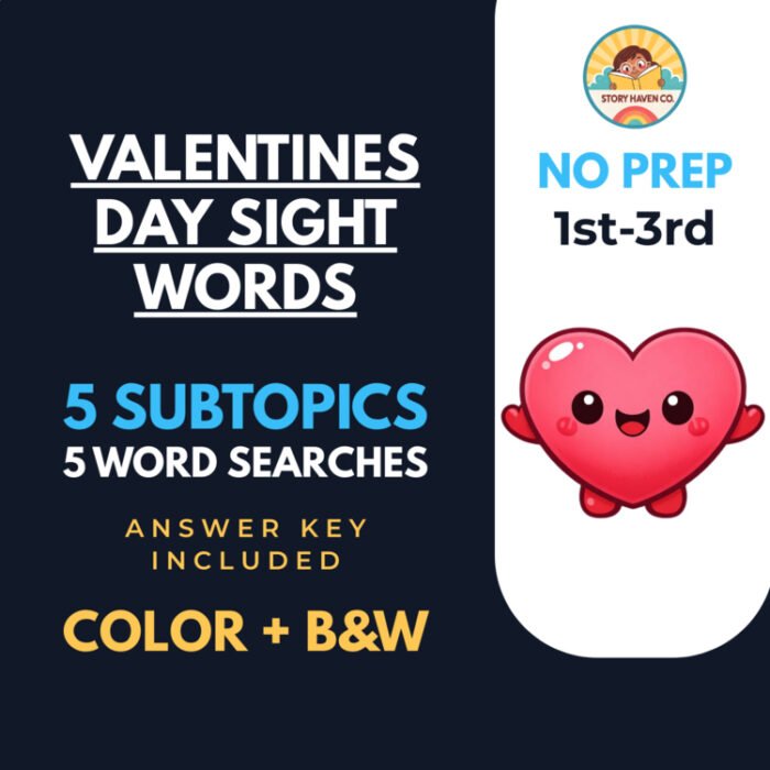 Valentines Day Sight Words word search & coloring activities for Grades 1-3 – cover