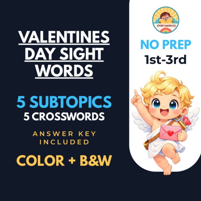 Valentines Day Sight Words crossword puzzles for Grades 1-3 – cover