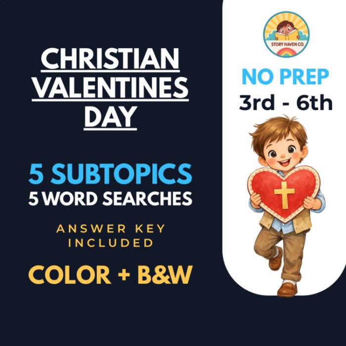 Christian Valentines Day word search & coloring activities for Grades 3-6 – cover