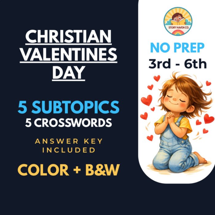Christian Valentines Day crossword puzzles for Grades 3-6 – cover
