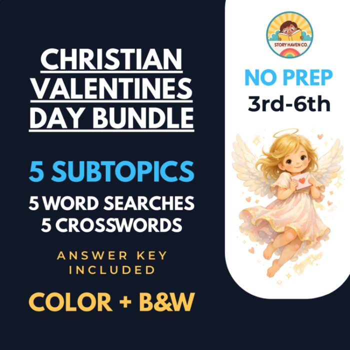 Christian Valentine's Day word search & crossword bundle for Grades 3-6 – cover