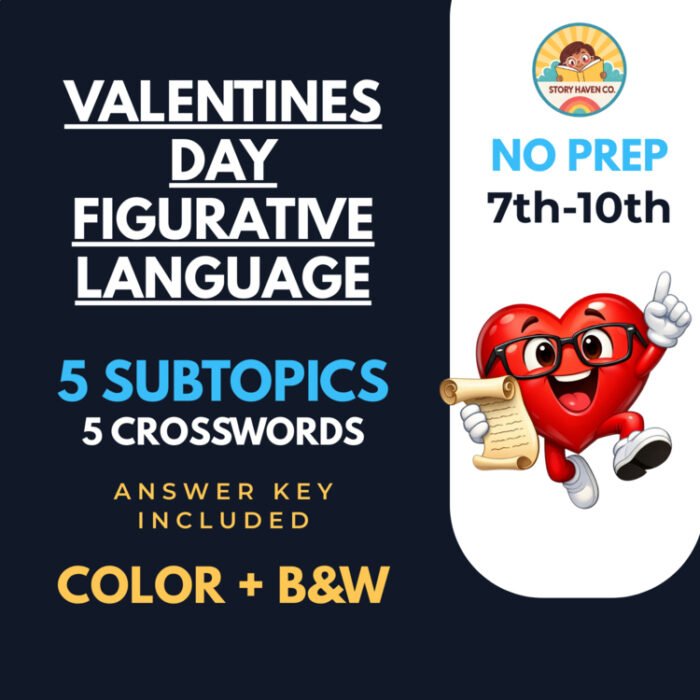Valentine's Day Figurative Language crossword puzzles for Grades 7-10 – cover