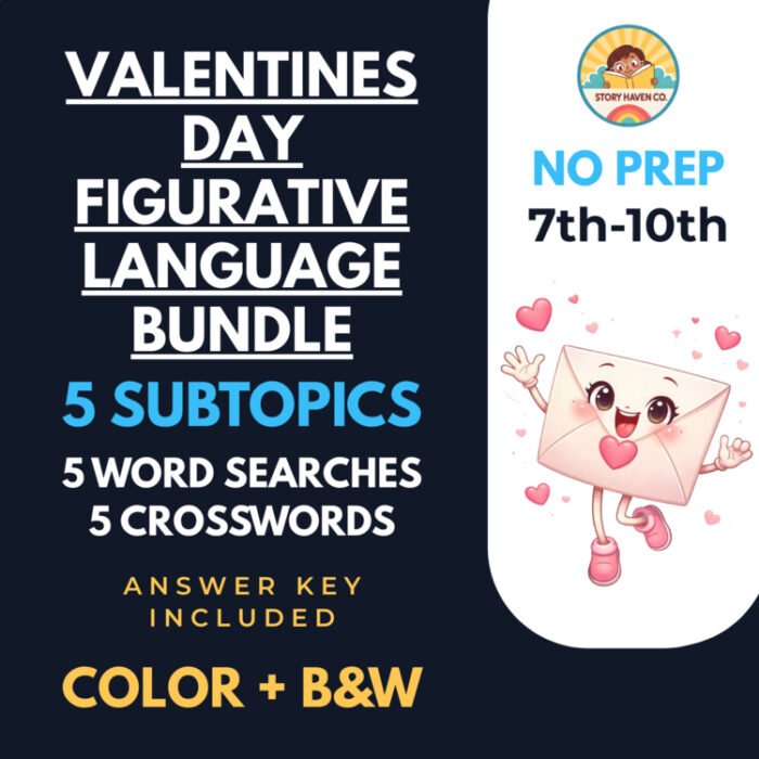 Valentine's Day Figurative Language word search & crossword bundle for Grades 7-10 – cover