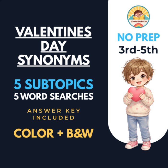Valentine's Day Synonyms word search for Grades 3-5 – cover