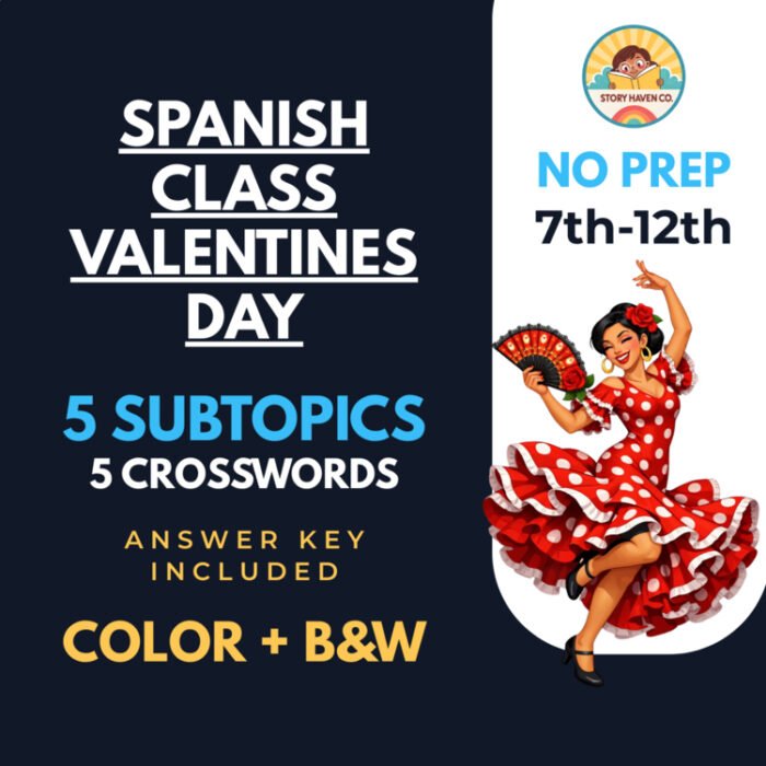 Spanish Class Valentines Day crossword puzzles for Grades 7-12 – cover