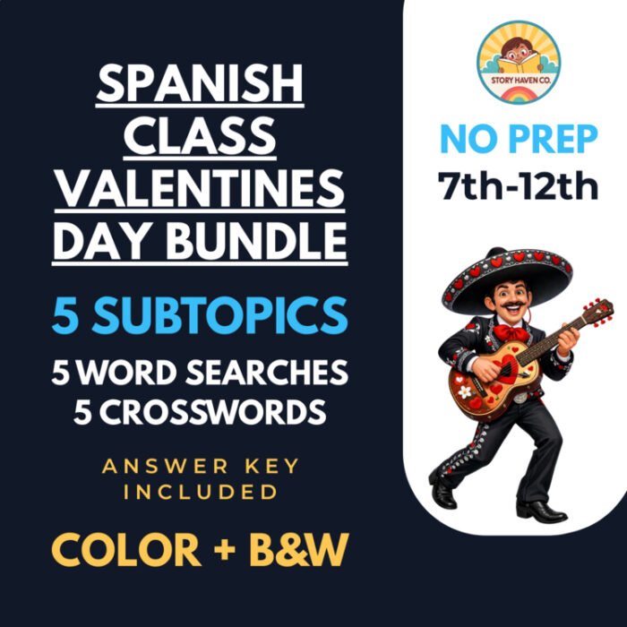 Spanish Class Valentines Day word search & crossword bundle for Grades 7-12 – cover