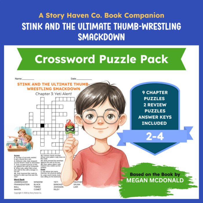 Stink and the Ultimate Thumb-Wrestling Smackdown crossword puzzles for Grades 2-4 – cover