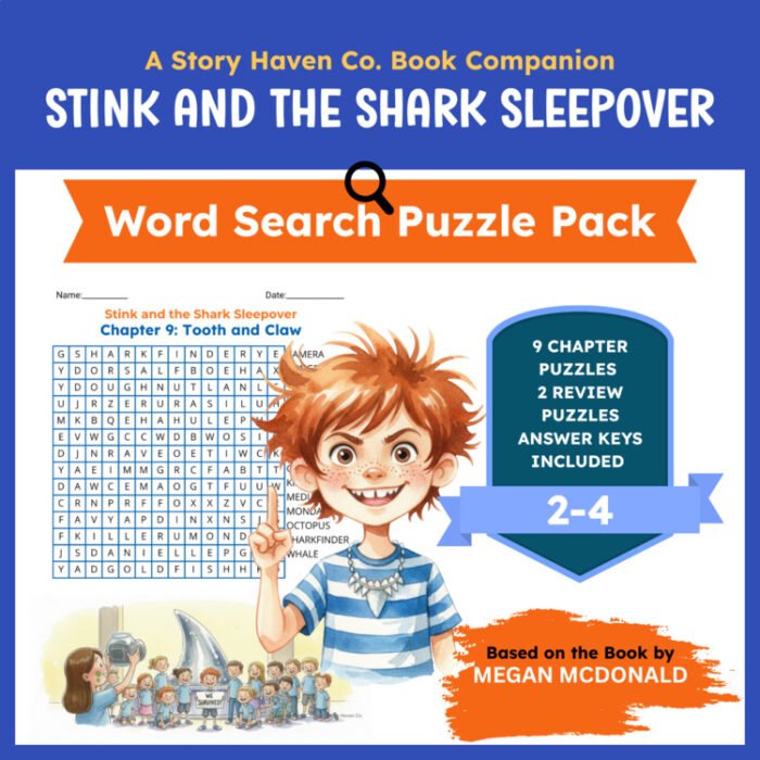 Stink and the Shark Sleepover word search for Grades 2-4 – cover