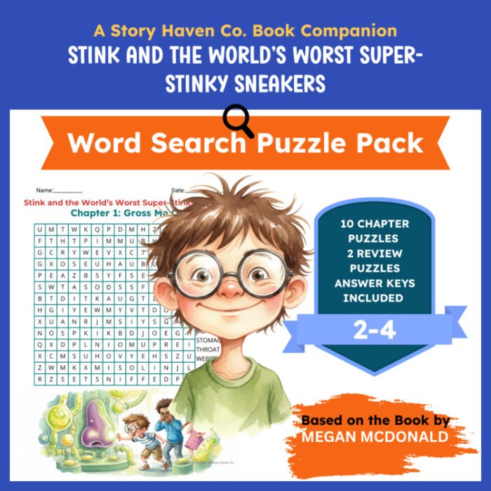 Stink and the World's Worst Super-Stinky Sneakers word search for Grades 2-4 – cover