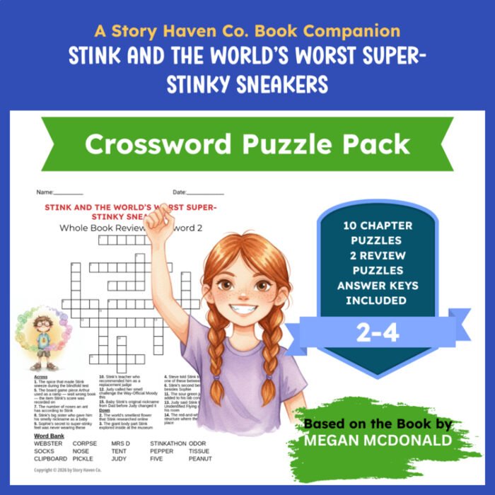 Stink and the World's Worst Super-Stinky Sneakers crossword puzzles for Grades 2-4 – cover