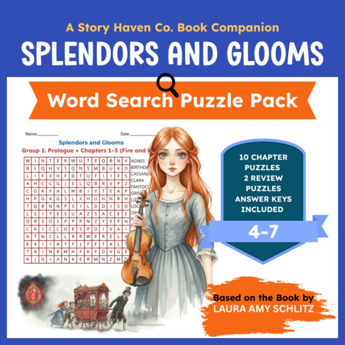 Splendors and Glooms word search for Grades 4-7 – cover