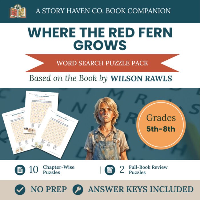 Where the Red Fern Grows word search for Grades 5-8 – cover