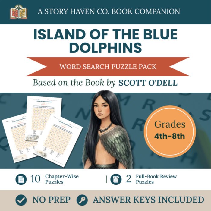 Island of the Blue Dolphins word search for Grades 4-8 – cover