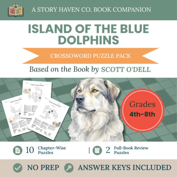 Island of the Blue Dolphins crossword puzzles for Grades 4-8 – cover