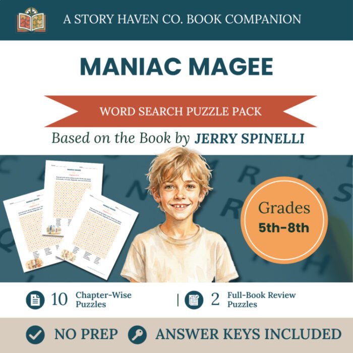 Maniac Magee word search for Grades 5-8 – cover
