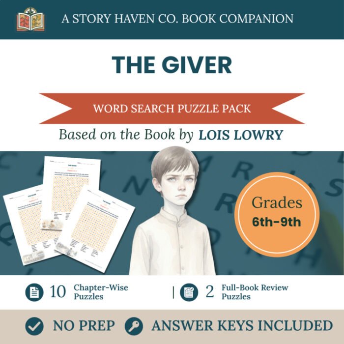 The Giver word search for Grades 6–9 – cover