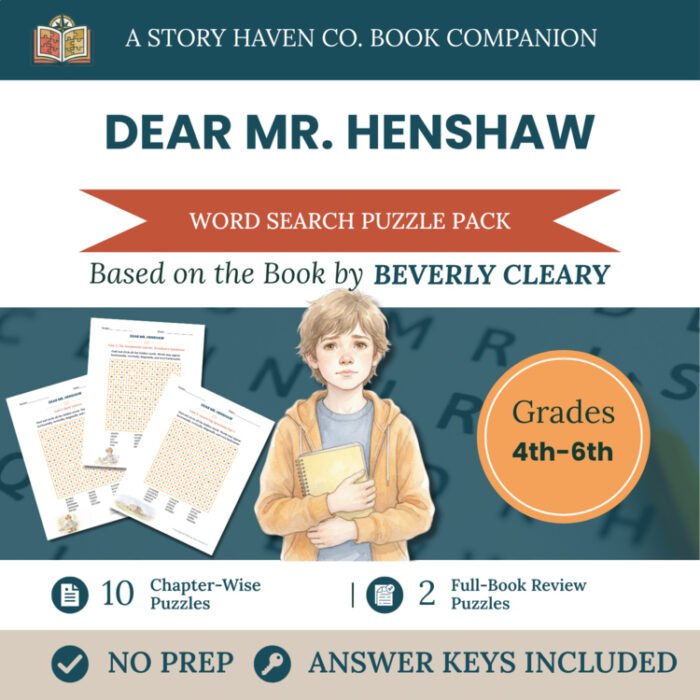 Dear Mr. Henshaw word search for Grades 4-6 – cover