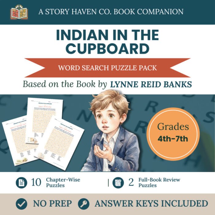 The Indian in the Cupboard word search for Grades 4-7 – cover