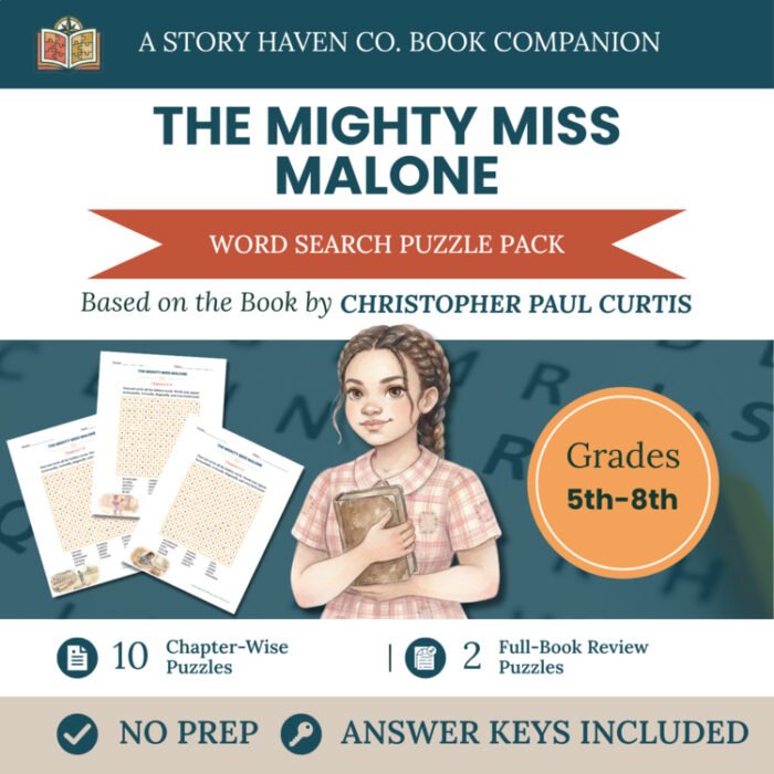 The Mighty Miss Malone word search for Grades 5-8 – cover