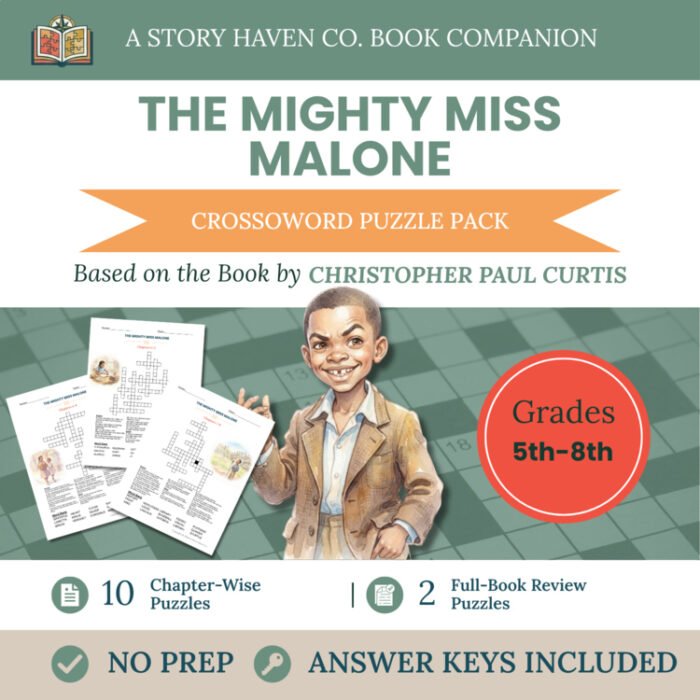 The Mighty Miss Malone crossword puzzles for Grades 5-8 – cover