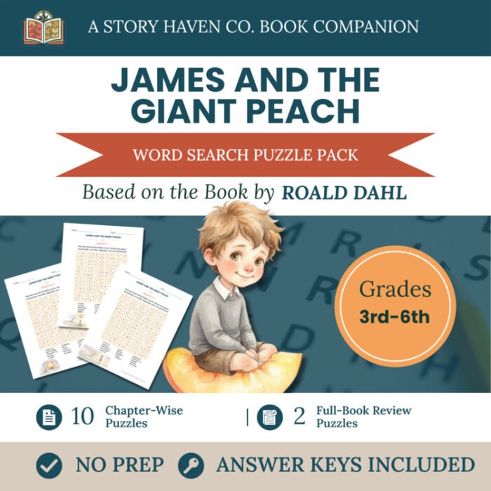 James and the Giant Peach word search for Grades 3-6 – cover